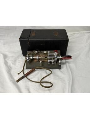 Vintage Vibroplex Lightning Bug Telegraph Key W/ Case & Wedge 833 Broadway